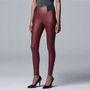 SIMPLY VERA VERA WANG FAUX LEATHER LEGGINGS | WOMEN'S XL | MAROON